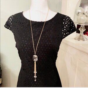 Gold Crystal Gemstone Tassel Drop Necklace Boho Style Nwt